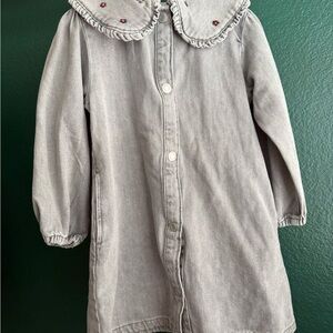 Zara Gray Embroidered Collar Dress